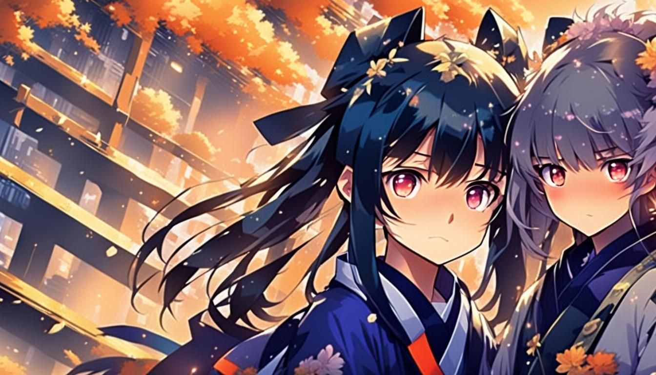 Anime Characters in Futuristic City, Manga Style