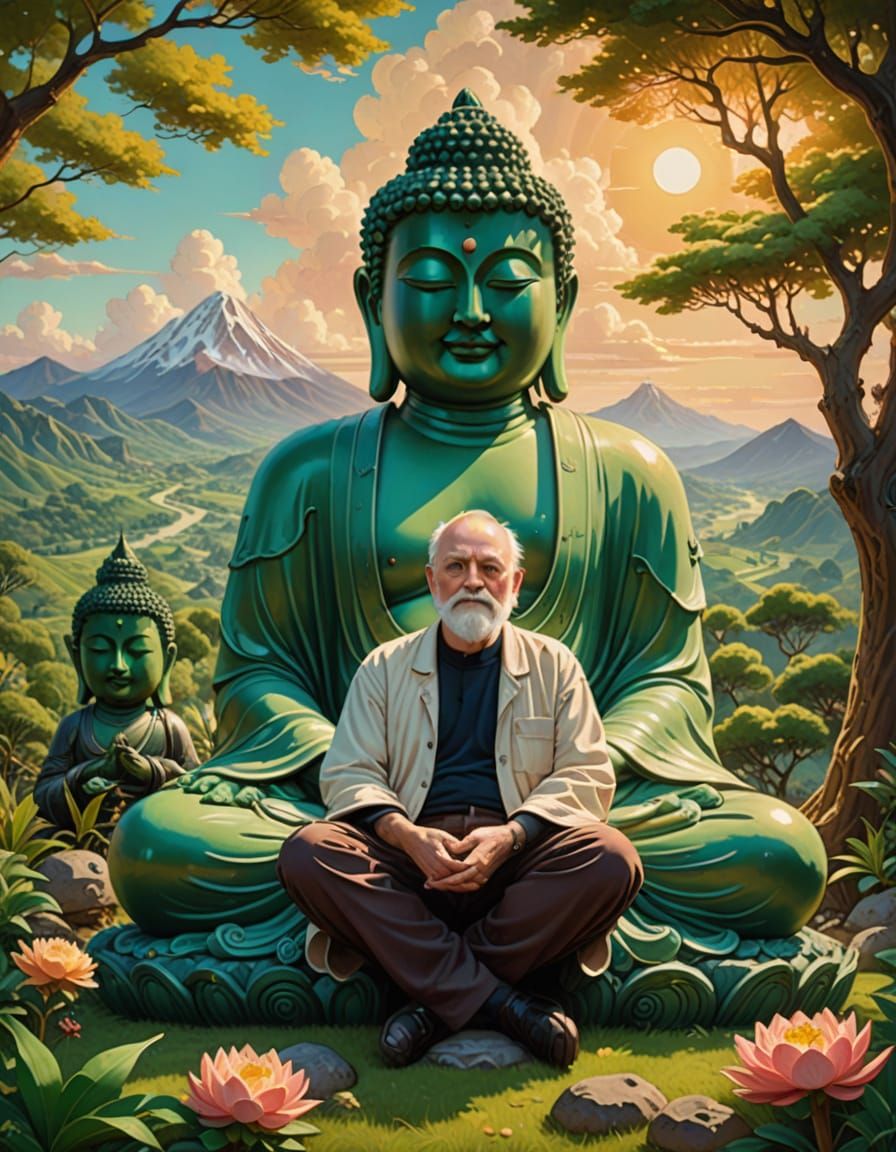 Surreal Buddha Landscape in Warm Light