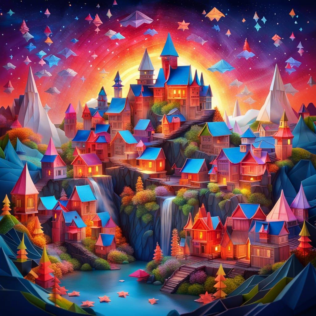 Origami Dreamscape: Medieval Village in the Sky