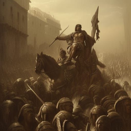 Roman Legion Conquers Dacia in War, Charcoal Drawing