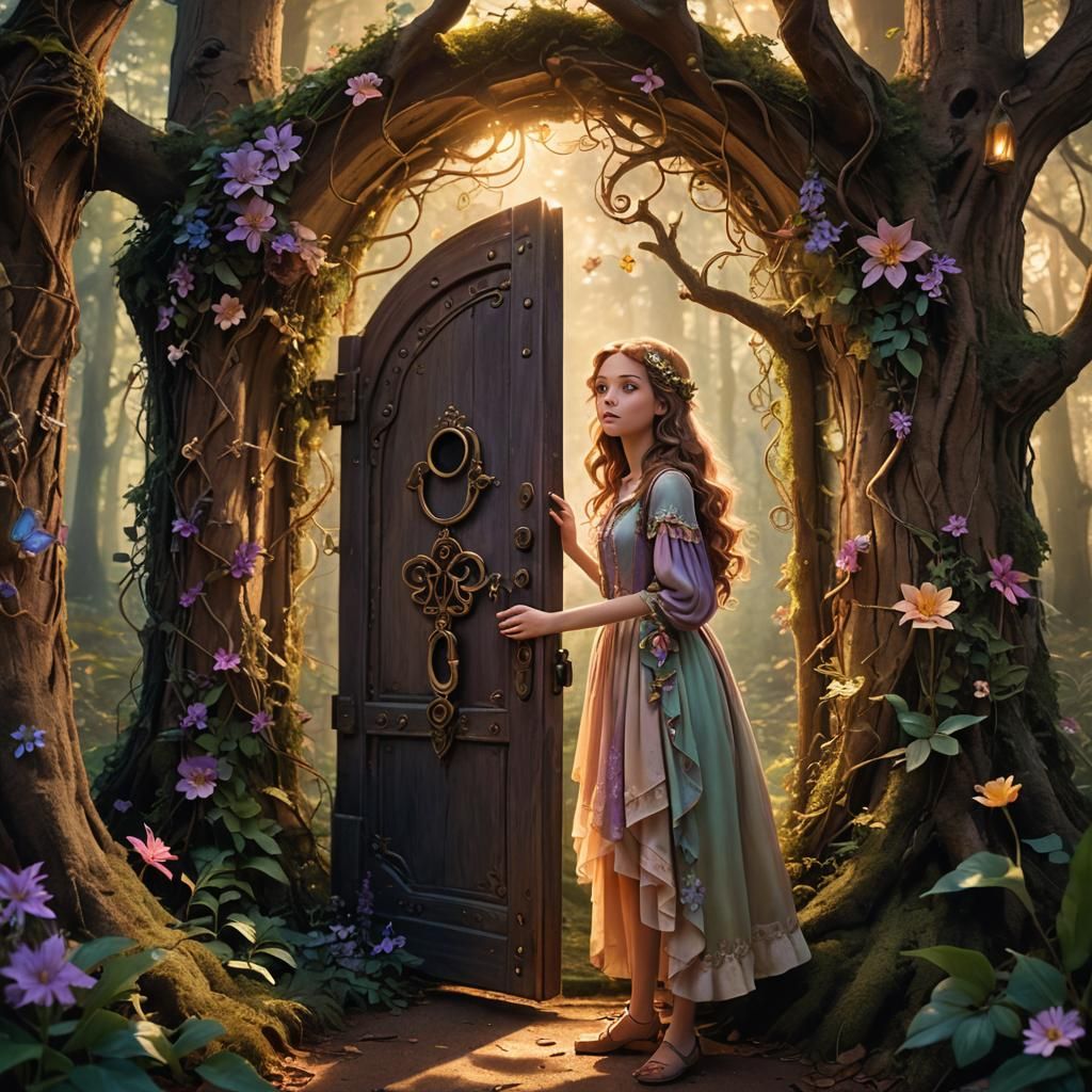 Magical Forest Door Opens to Whimsical Fantasy World