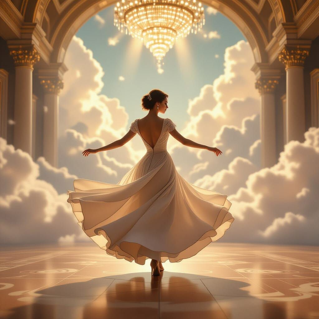 Elegant Woman Dancing Between Heaven and Earth