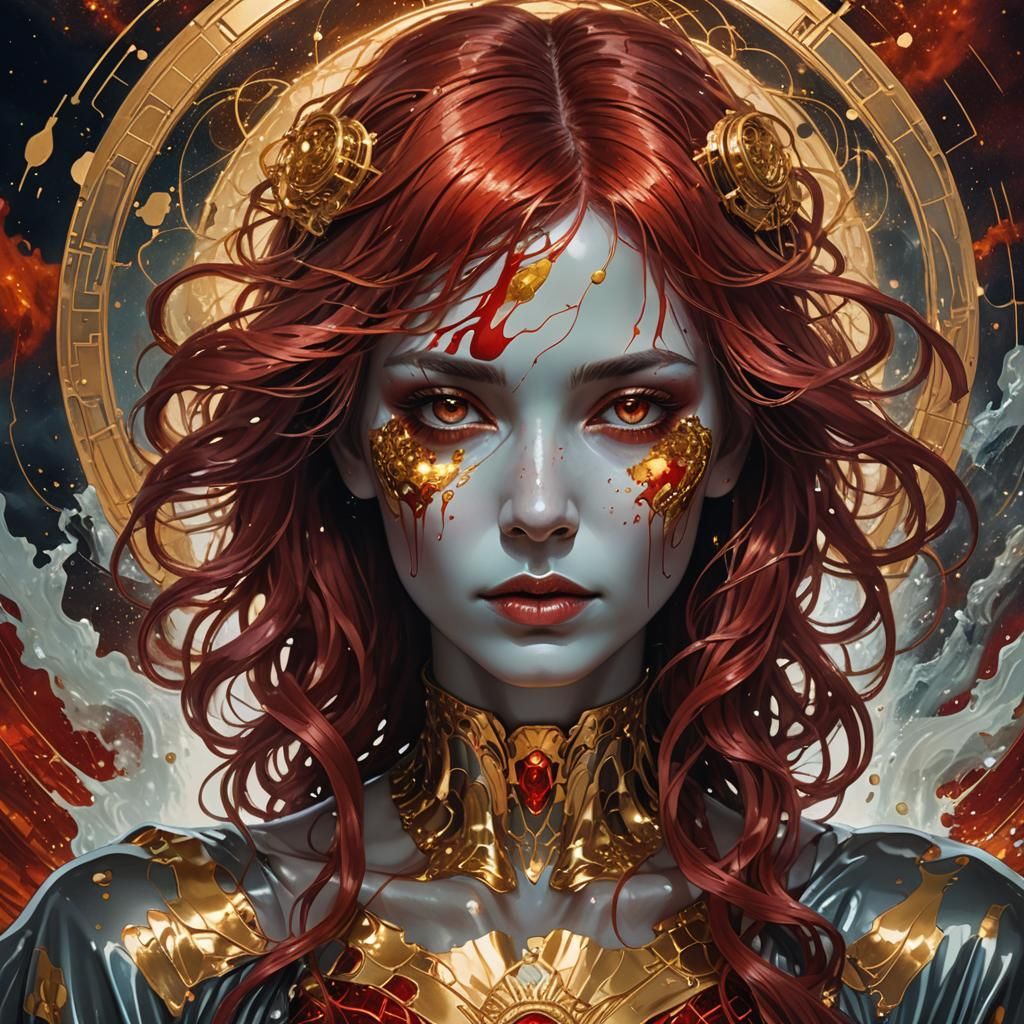 Mystic Woman with Liquid Metal Hair in Psychedelic Style