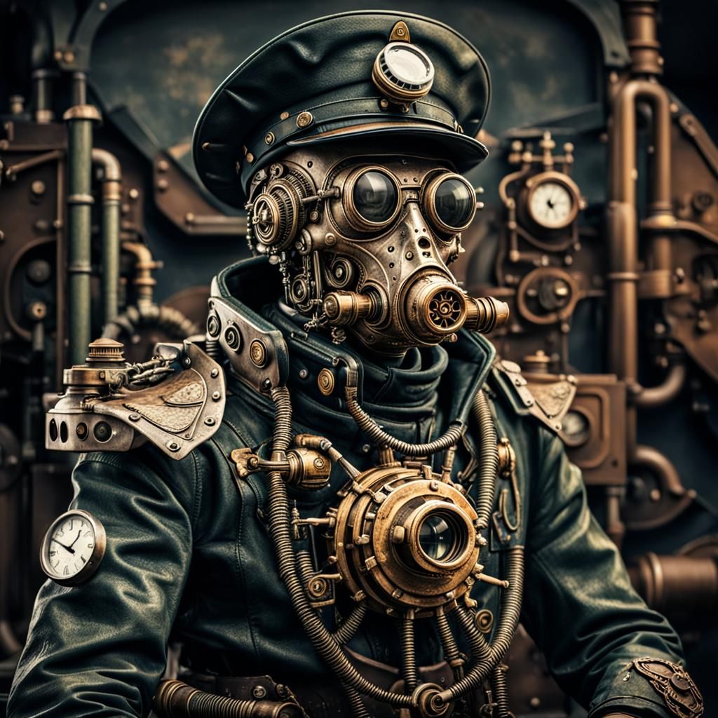 Alien in Military Uniform with Steampunk Engine