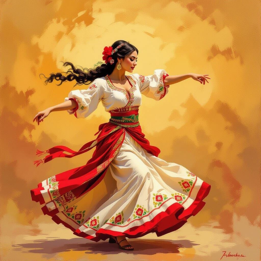 Turkish Woman Dancing Zeibek in Expressive Style