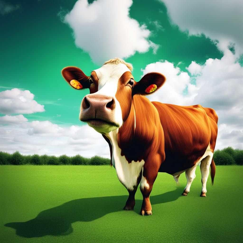 Happy Cow in Green Pasture: A Classical Scene