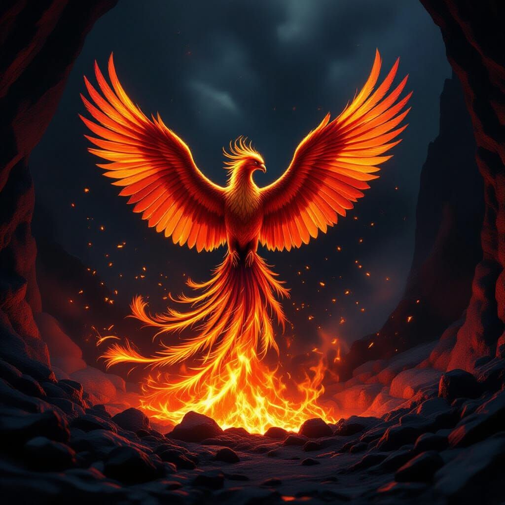 Majestic Phoenix Rises From Volcanic Embers