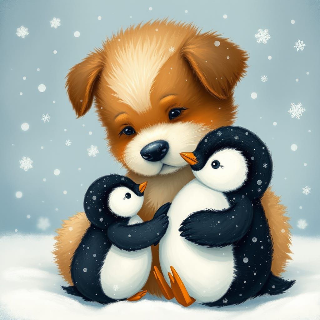 Whimsical Snowy Friends in a Vibrant Winter Wonderland
