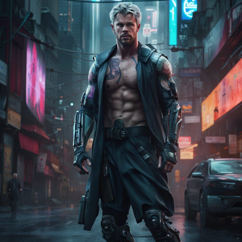 Cyborg Chris Hemsworth in Cyberpunk Ghost Shell Style