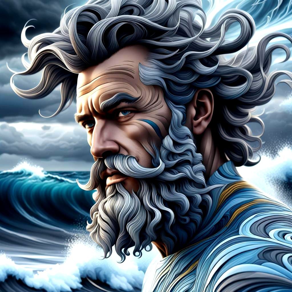 Ocean Wave Beard and Storm Cloud Hair in CGI