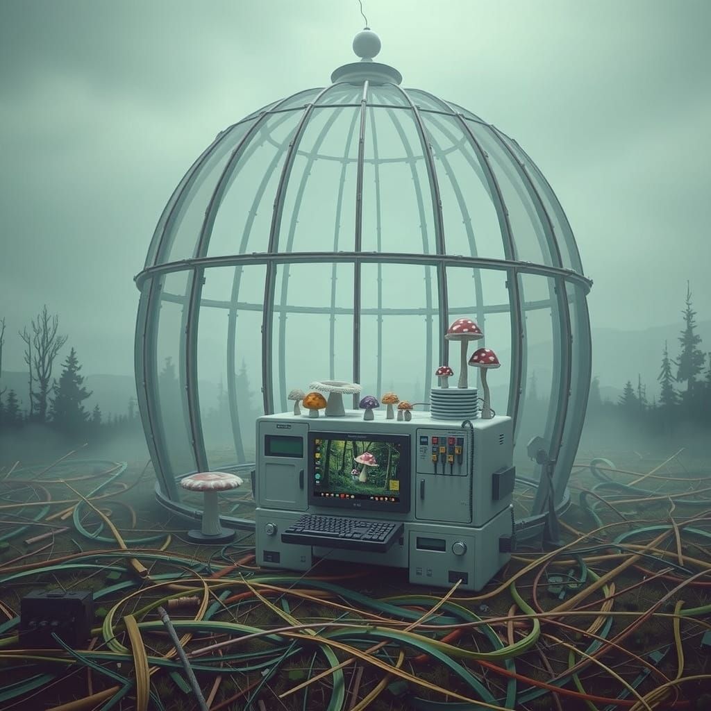 Surreal Mushroom Bungalow in Hyperreal Forest