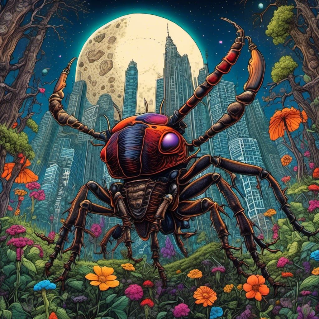 Stag Beetle in Giant Forest, Hyperreal Art