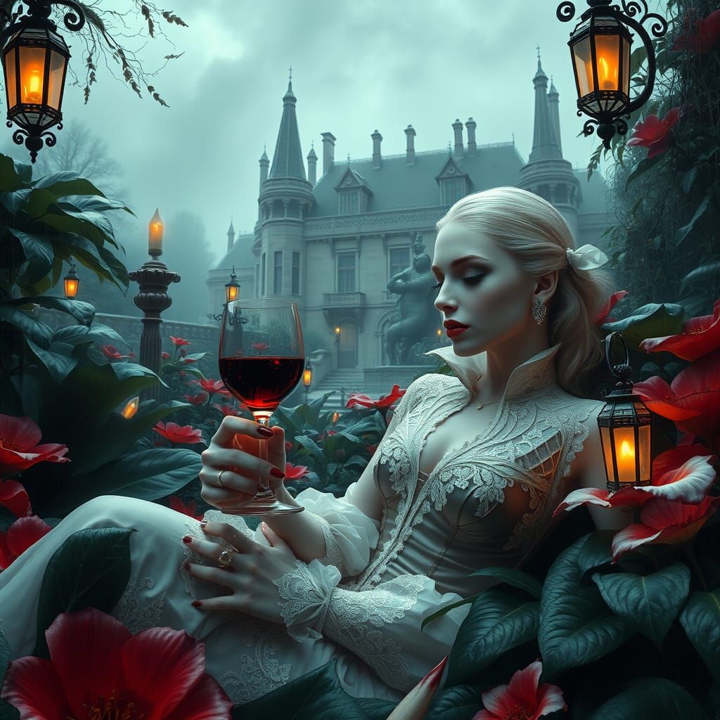 Ethereal Vampire in a Gothic Winter Garden