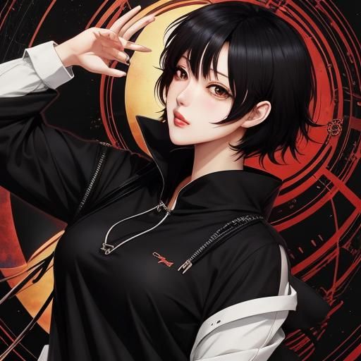 Dizzy Anime Girl with Short Black Hair