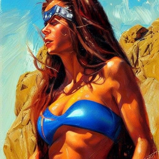 Bikini Super Heroine in Oil Painting Style