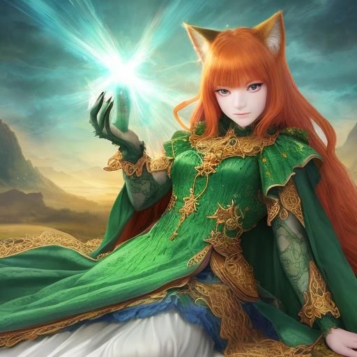 Ginger Cat with Emerald Eyes: Fantasy Concept Art