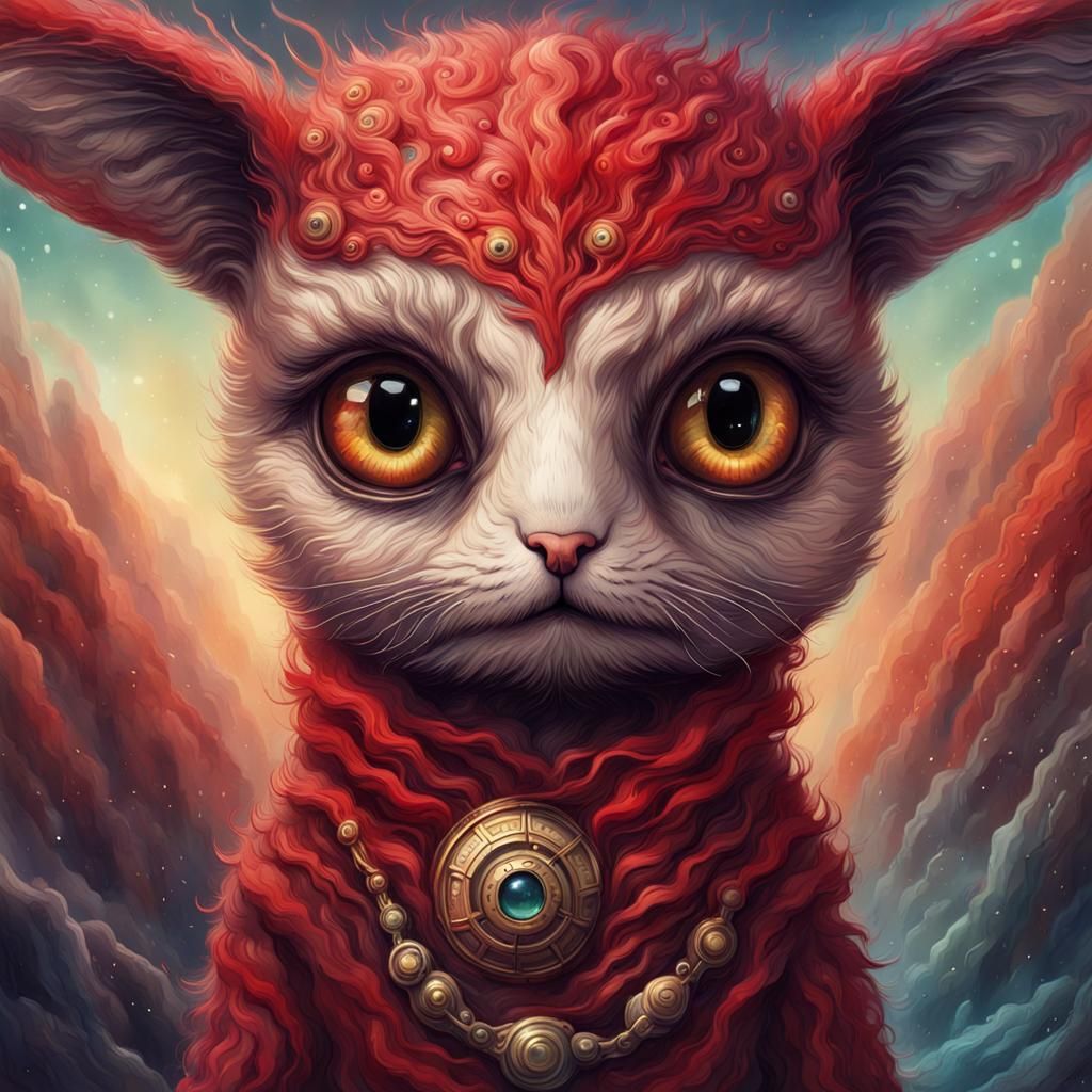 Mythological Hybrid Creature with Rainbow Fur, Watercolor Ar...