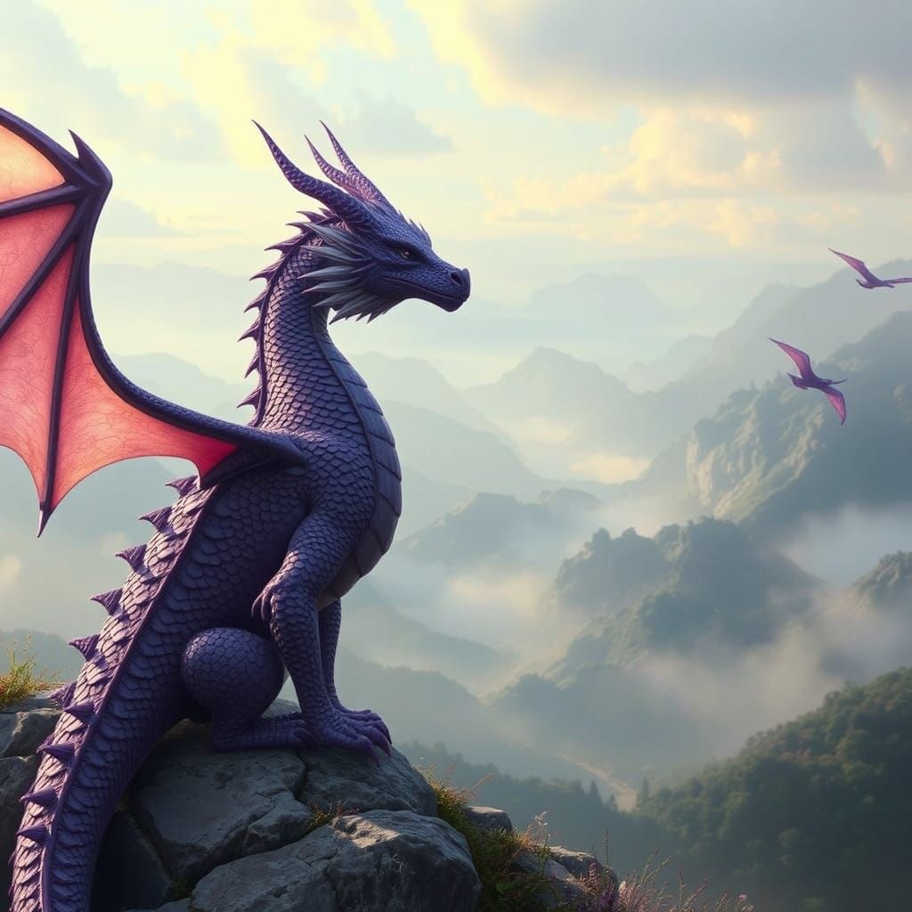 a purple dragon and 💜💜👩‍🦰Overlooking the Valley