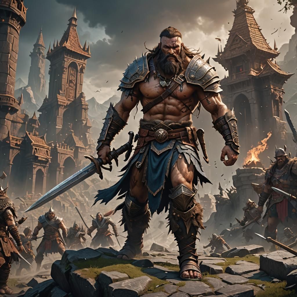 Detailed Barbarian Swordsman in Fantasy Concept Art