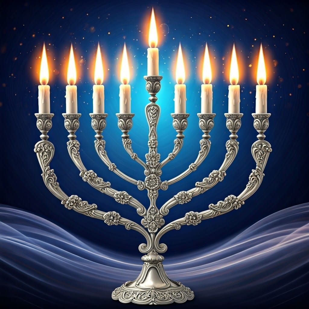 Majestic Silver Menorah with Ornate Flowers