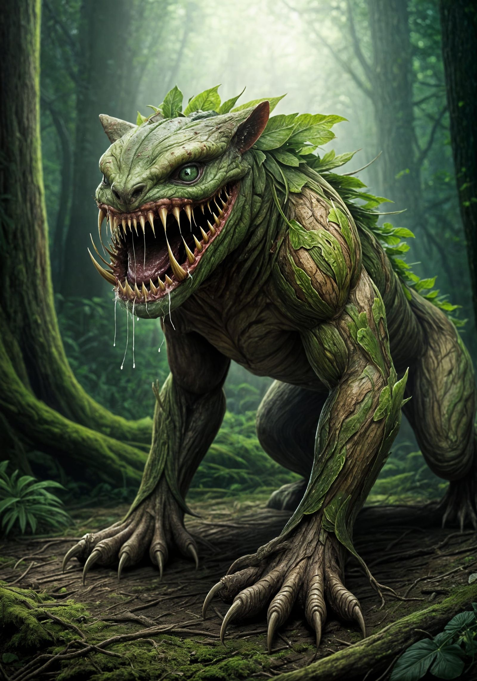 Mossy Predatory Beast Emerges from Enchanted Forest