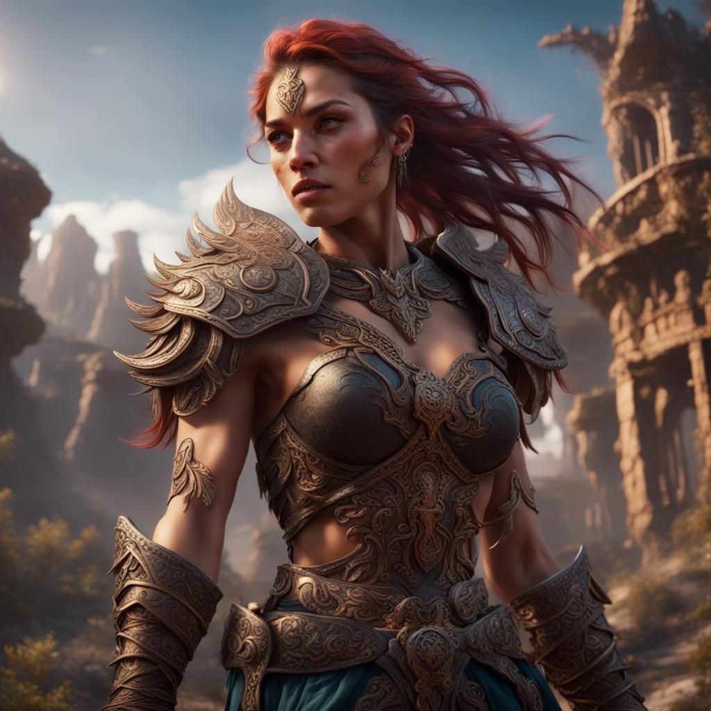 Strong Woman Crushing Rocks: Fantasy Concept Art