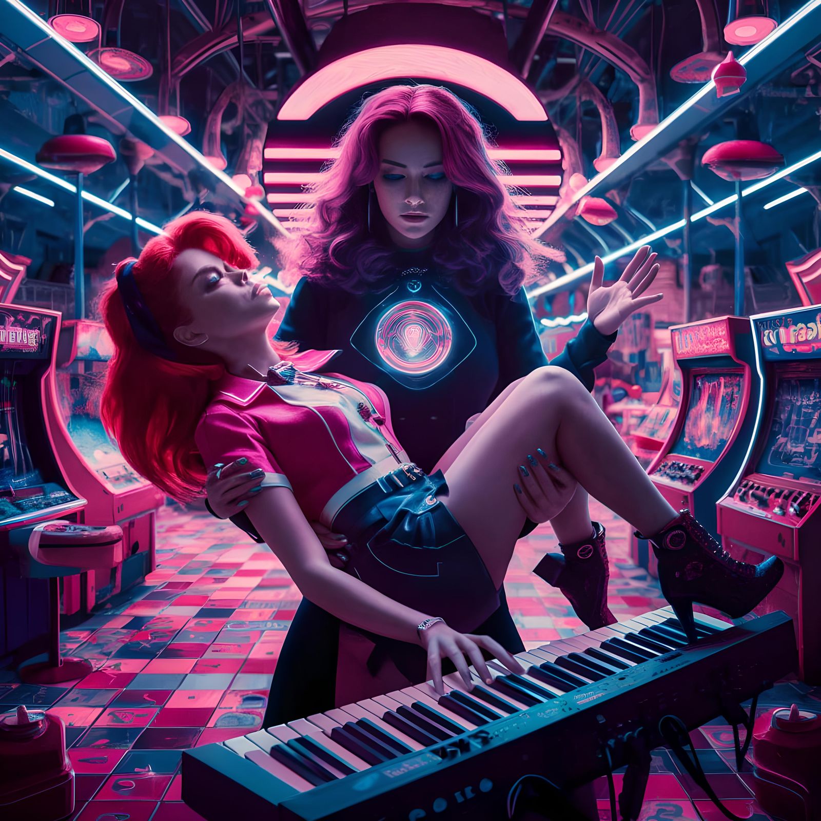 Vaporwave Redhead Plays Synth in Apocalyptic Mall