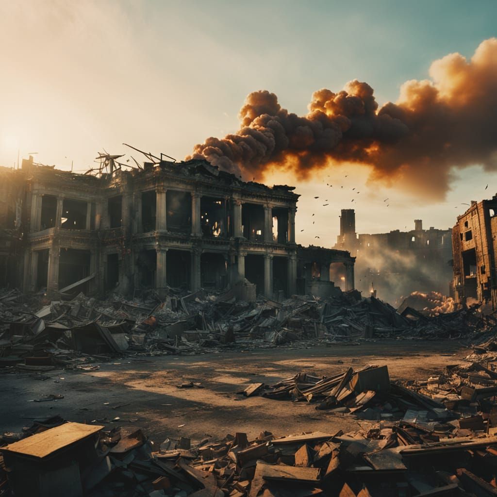 Cinematic Mass Destruction in Golden Hour Lighting