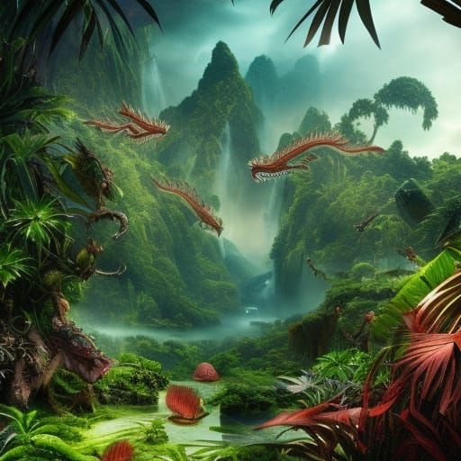Tropical Plant Dragons in a Cinematic Jungle