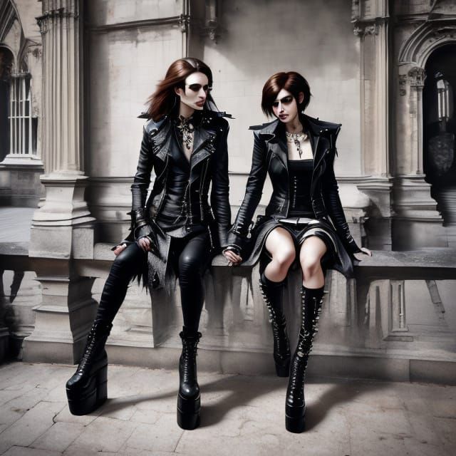 Punk Couple Holding Hands on Ledge in Photorealistic Style