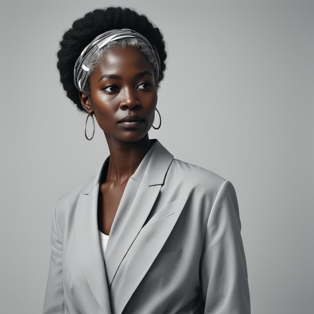 African American Woman Portrait in Silver Palette Style