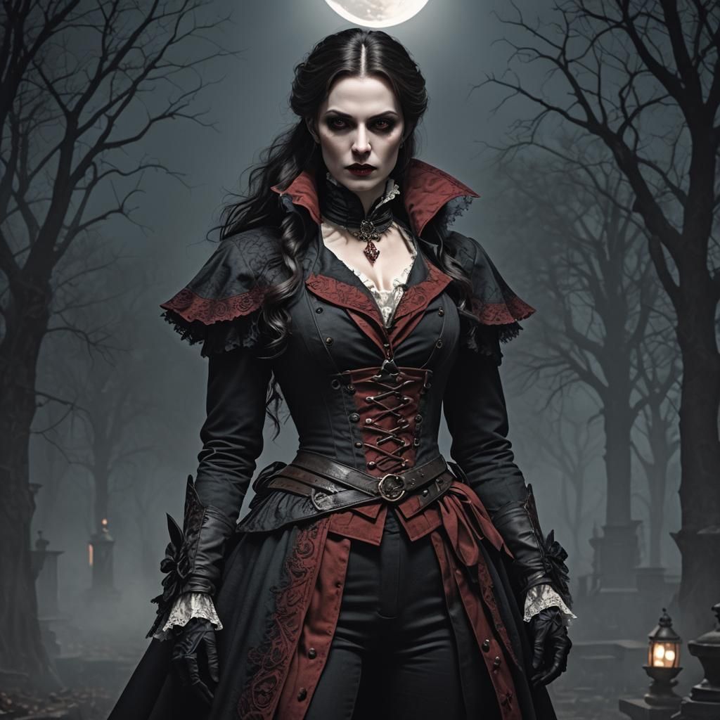 Vampire Assassin in Victorian Style Under Moonlight