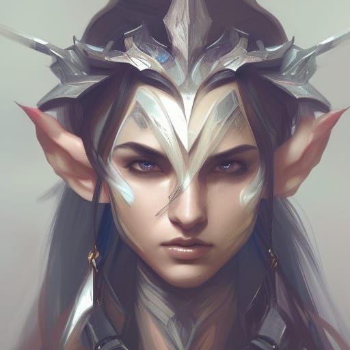 Half-Elf Barbarian Fashionista Portrait in Art Nouveau Style