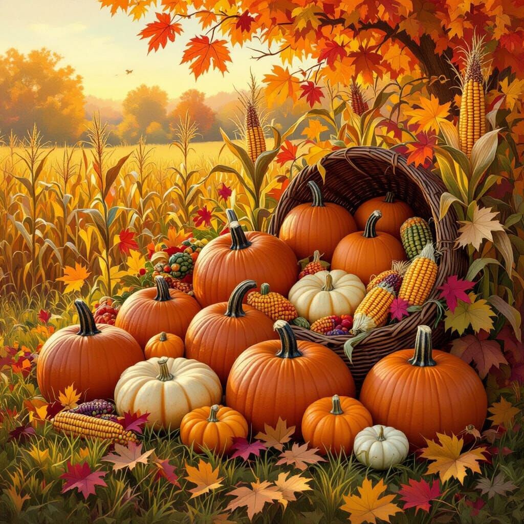 Bountiful Autumn Harvest Scene in Golden Light