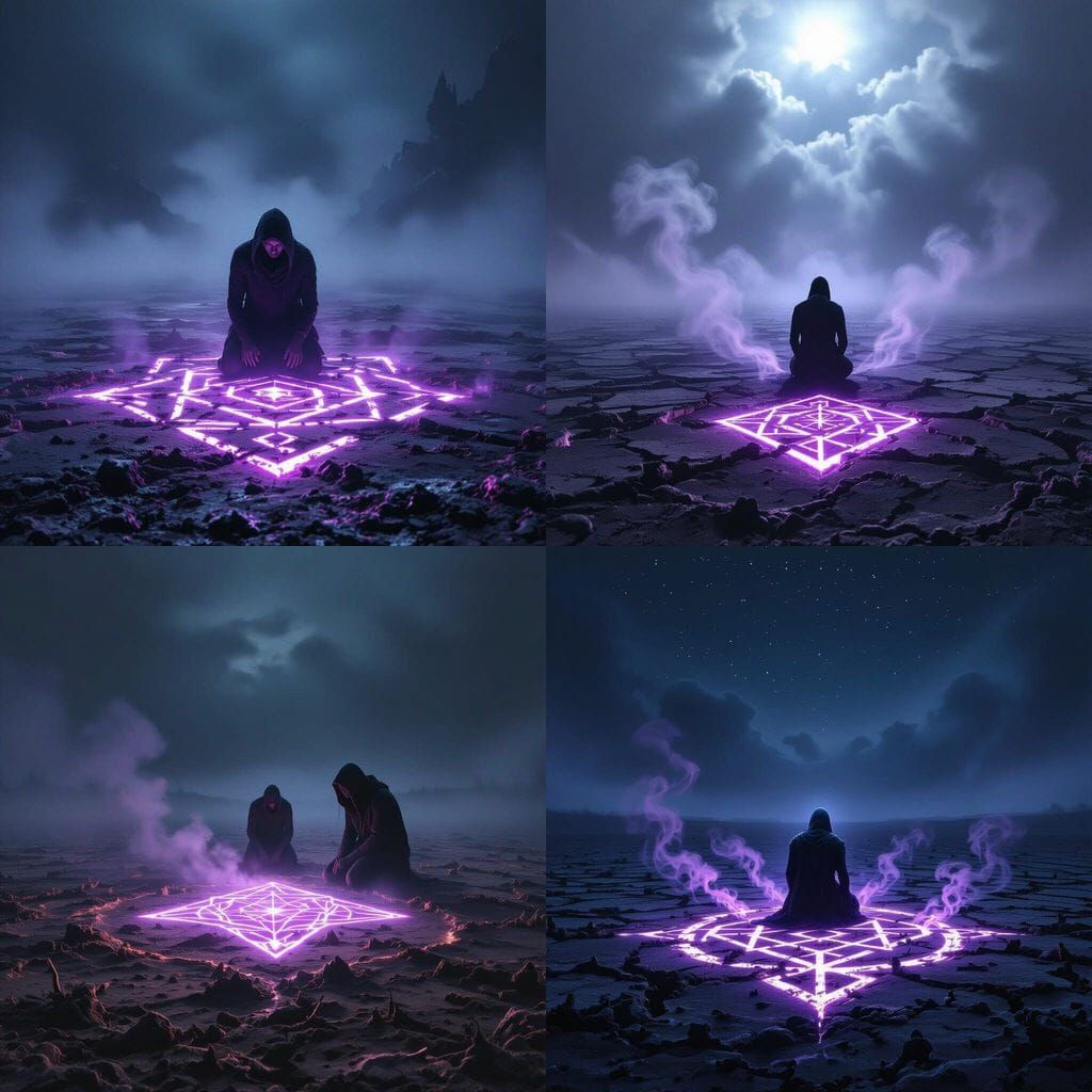 Scary Night Scene: Glowing Symbol in Burnt Field