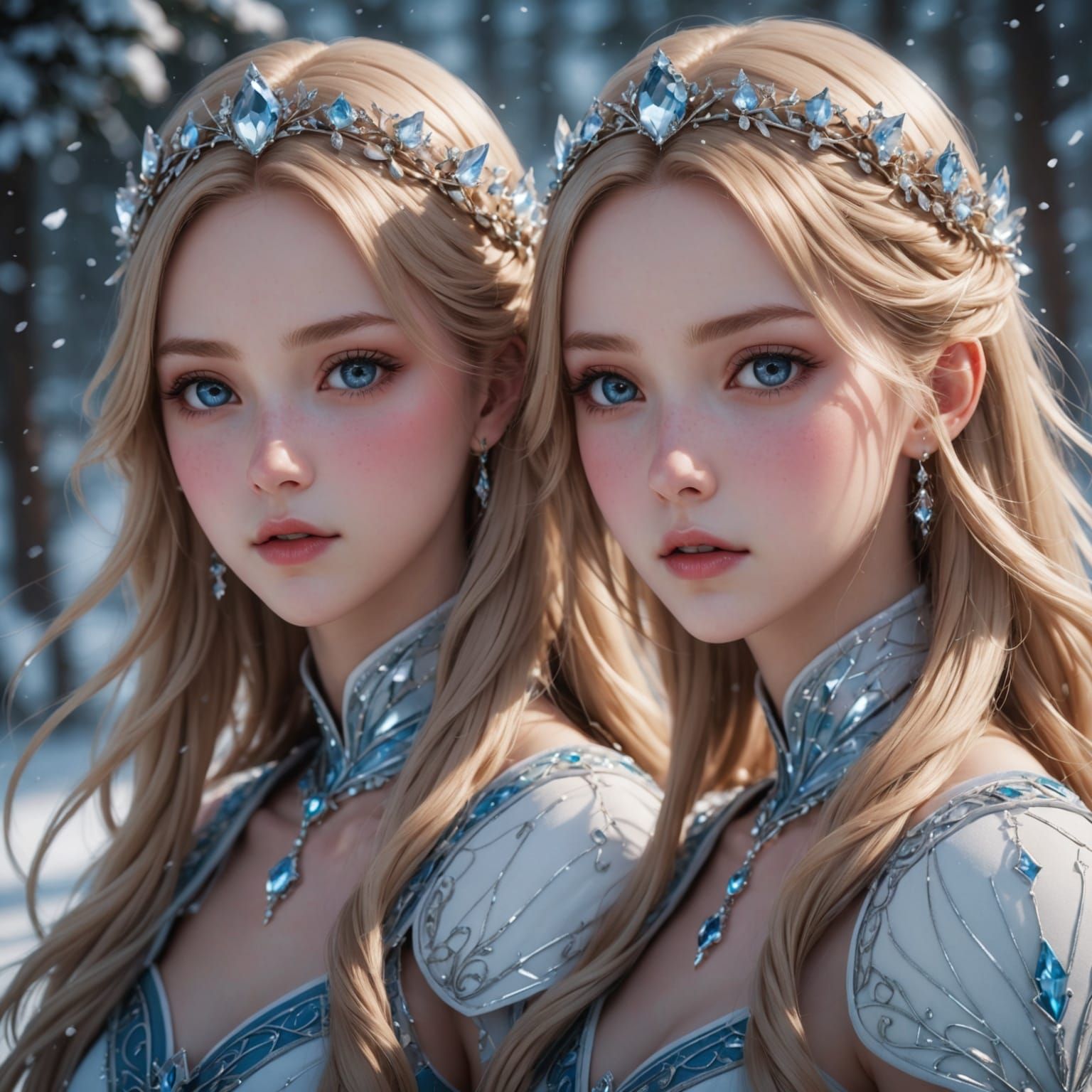 Ethereal Anime Ice Princess Twins with Long Blonde Hair and ...