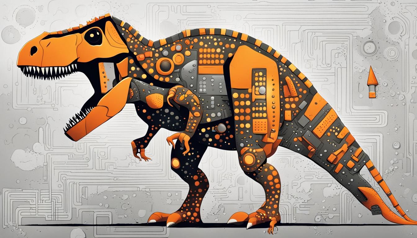 Egyptian Comic: Adorable T-Rex in Tech Wonderland