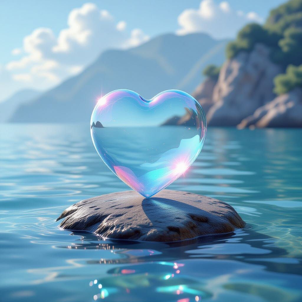 Heart Bubble Floating on Sea Stone