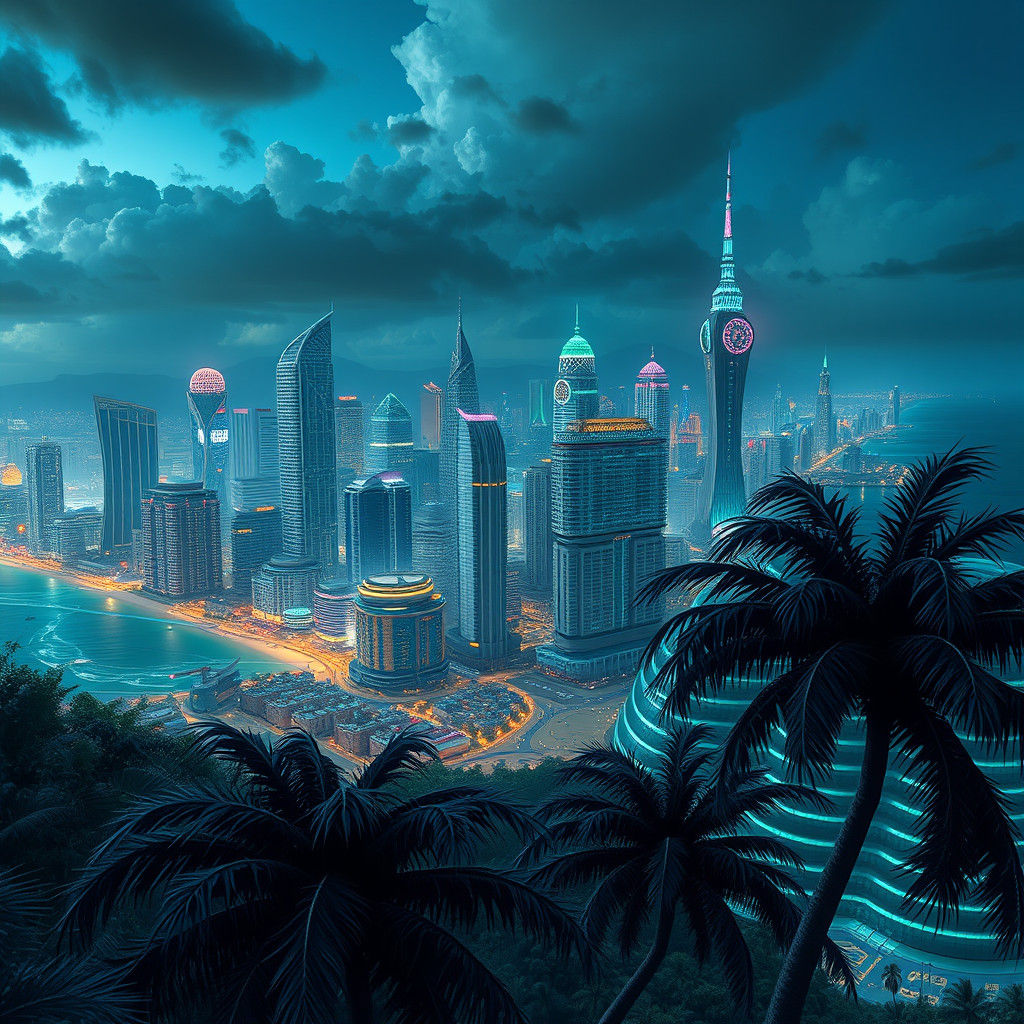 Futuristic Waikiki Cityscape in Year 3000