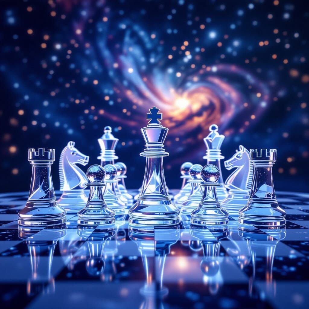 Crystal Chess Game in Galaxy, Cinematic Photography