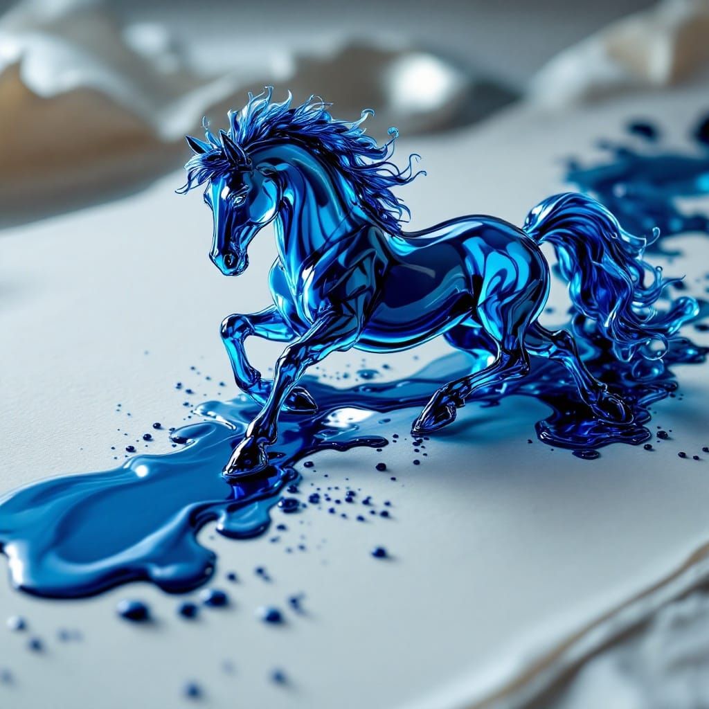 Crystal Glass Horse Emerges from India Ink