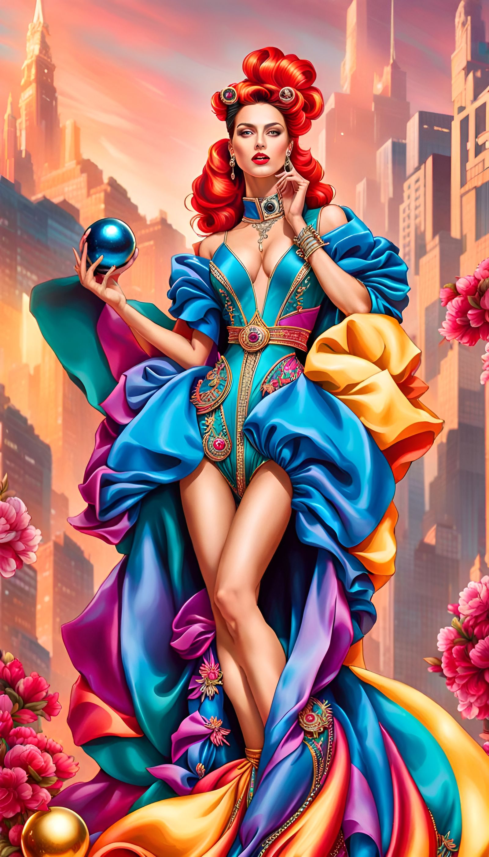 Colorful Cyberpunk Aristocrat in Extravagant Outfit