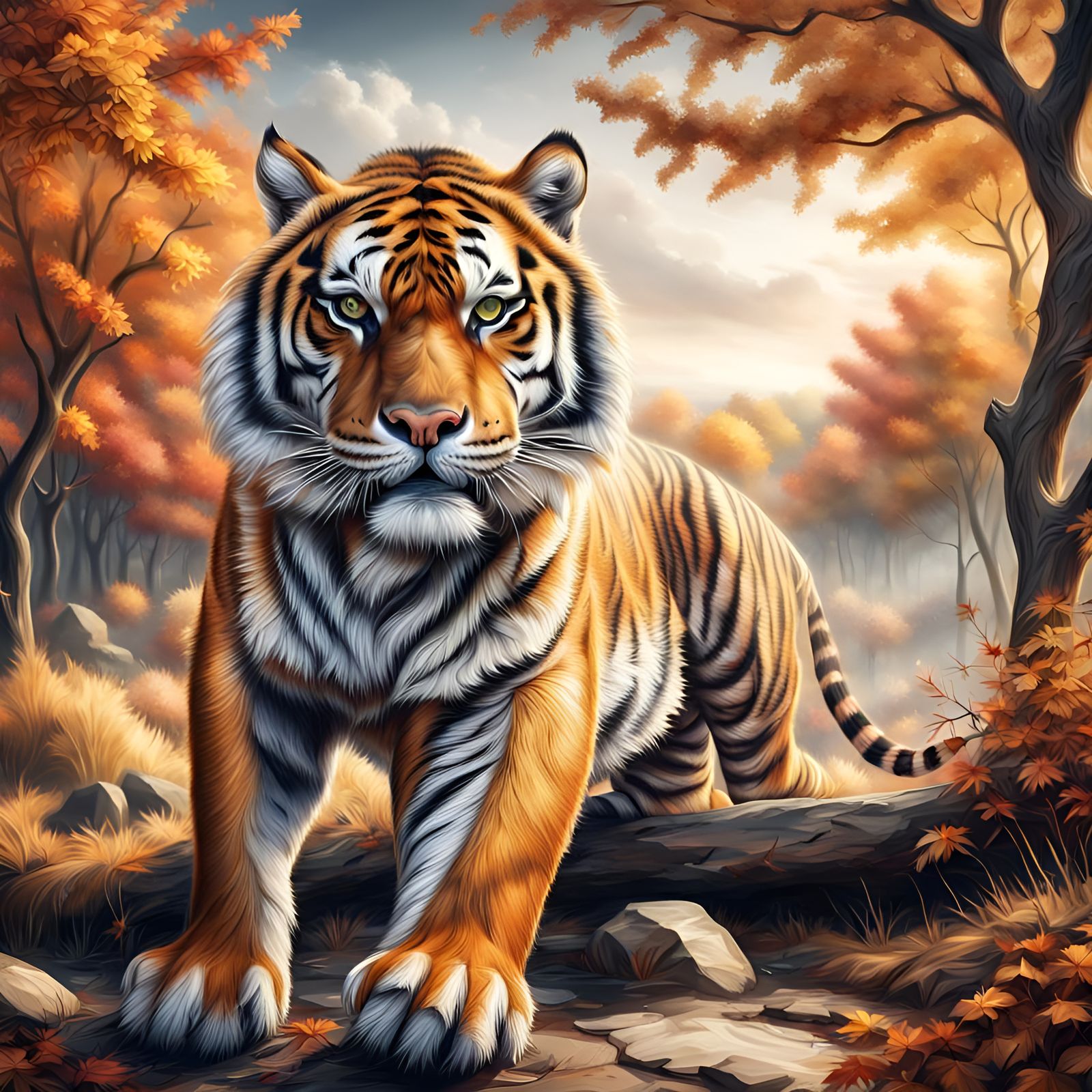 Spectacular Tiger in Hyperrealistic Autumn Landscape