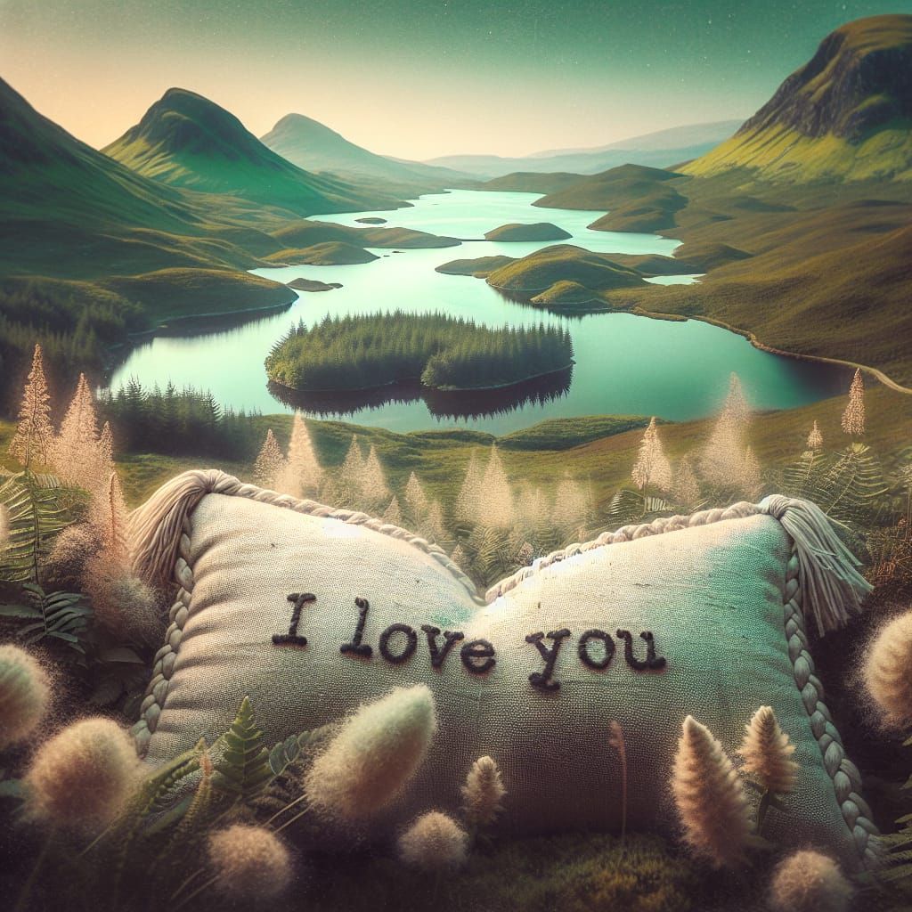 Scottish Highlands Pillow With 'I Love You' Message