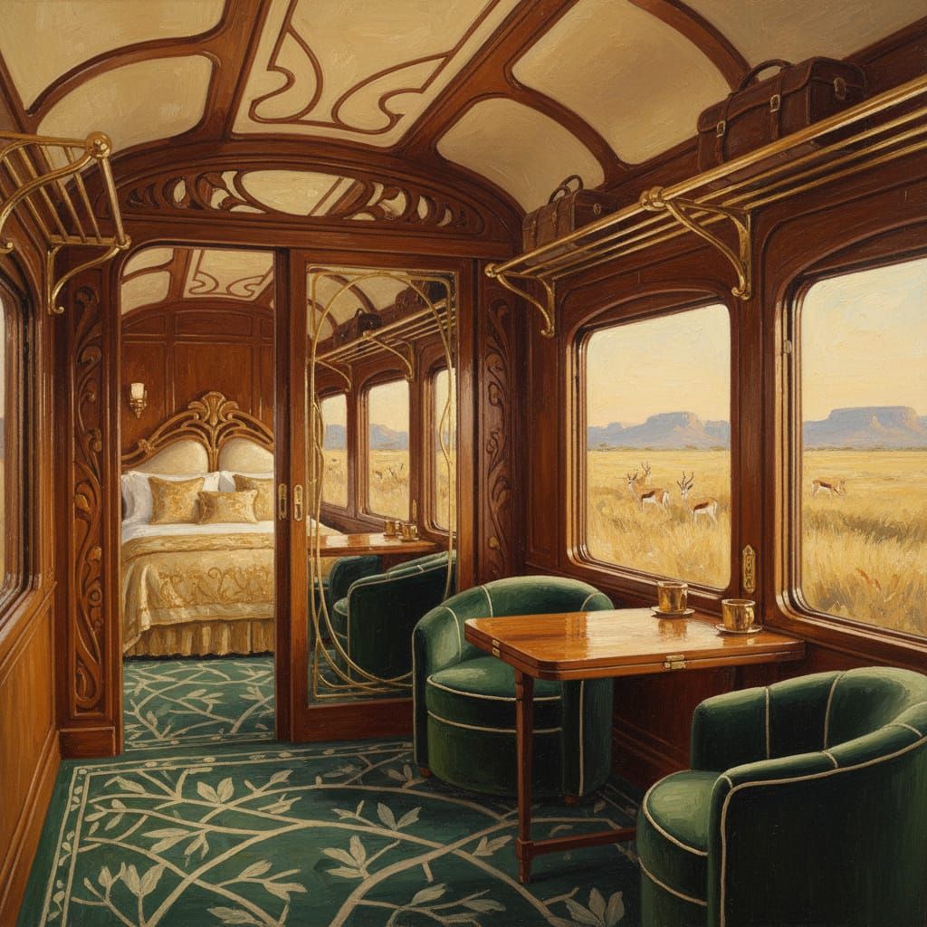 Luxurious Rovos Rail Train Suite in Art Nouveau Style