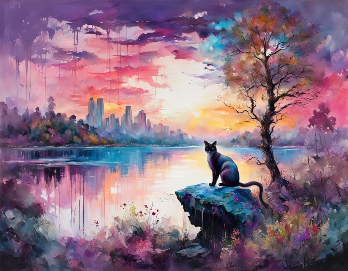 Siamese Cat in Vibrant Expressionist Landscape