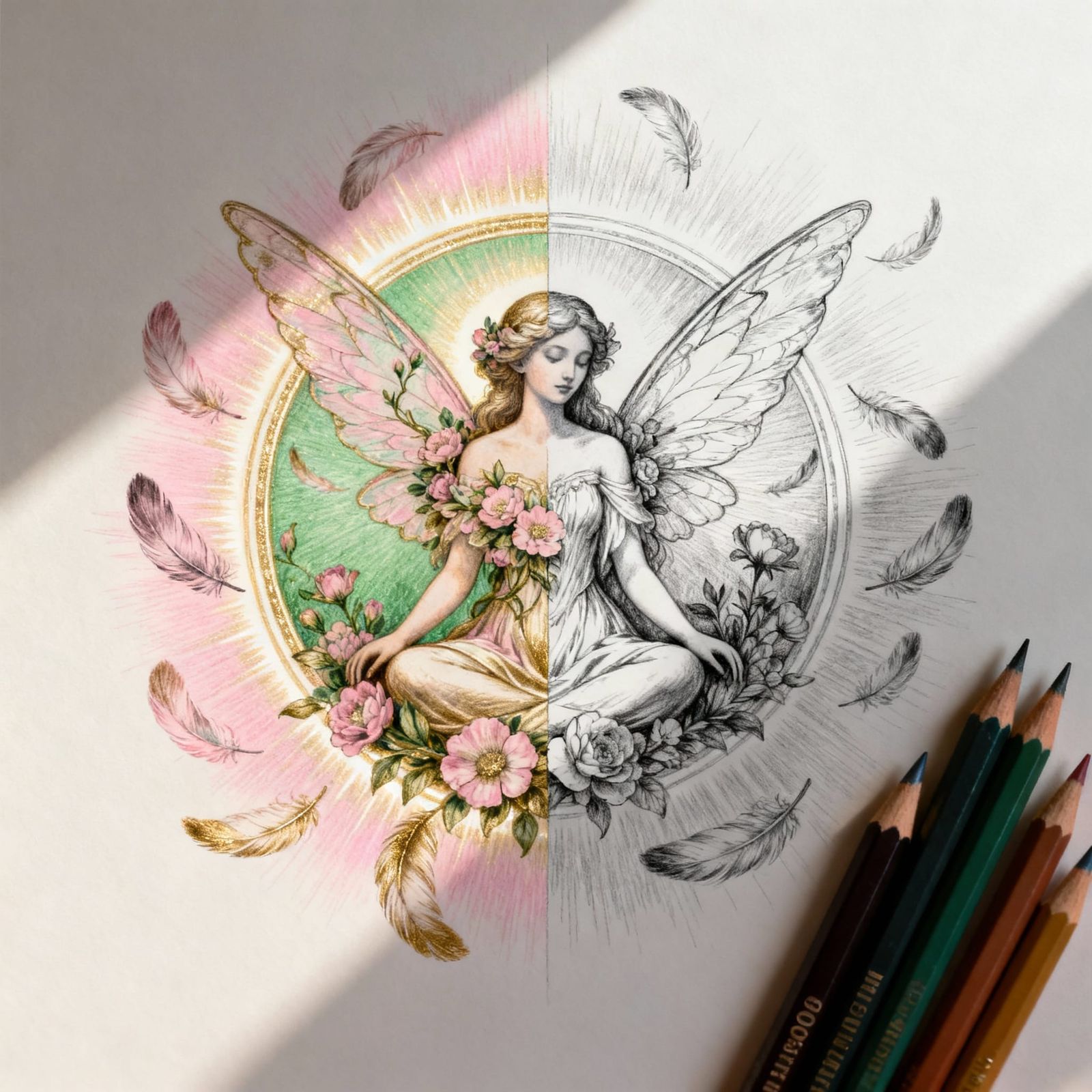 Serene Fairy Illustration in Renaissance-Spiritual Style