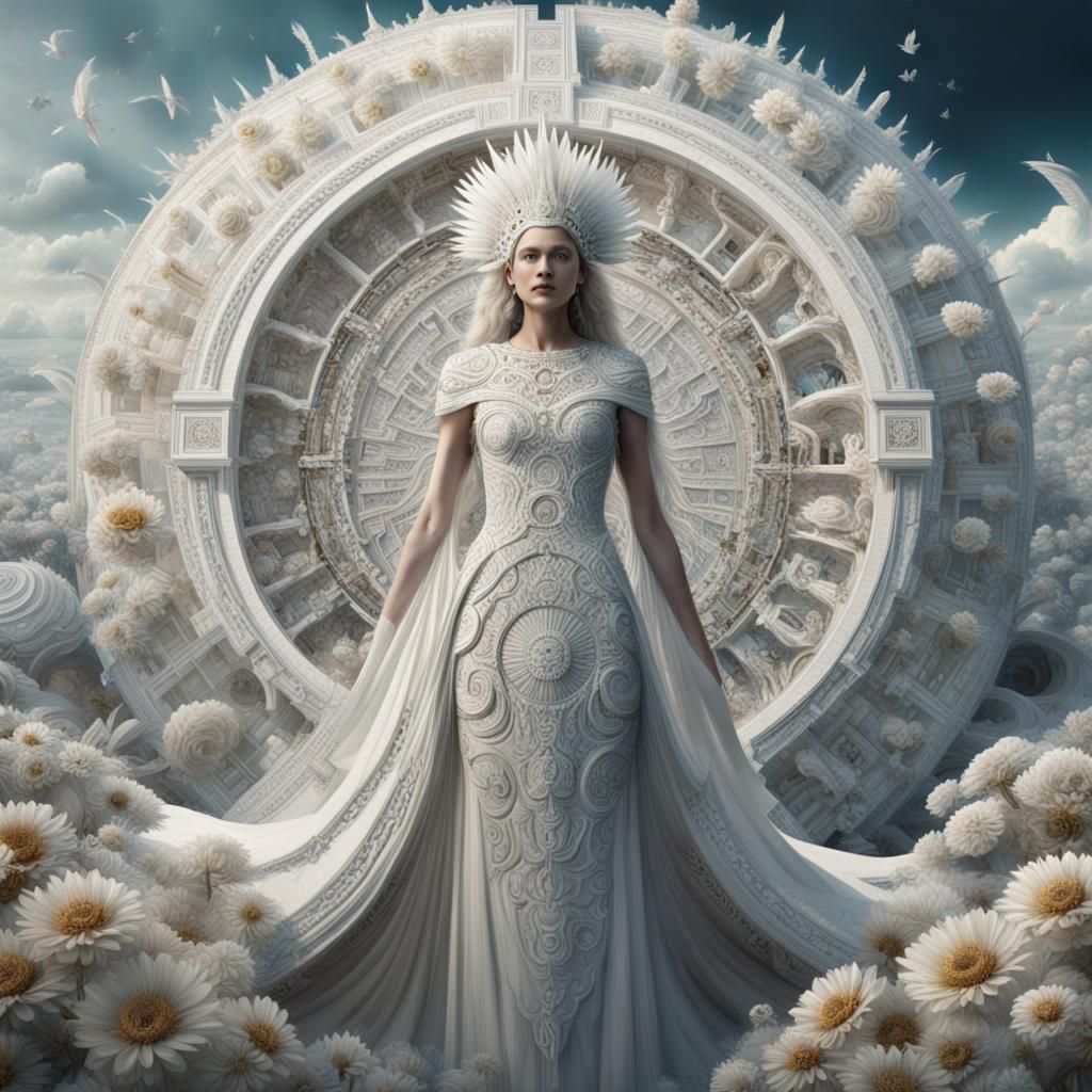 Goddess in Fibonacci Dress: Maximalist Digital Painting