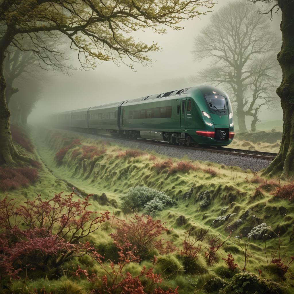 High-Speed Train in Mystical North England Landscape