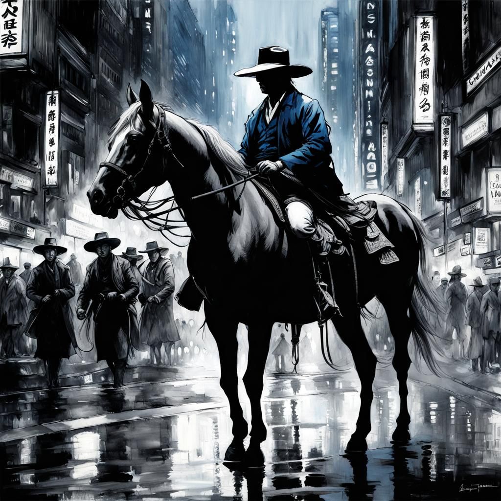 Japanese Cowboy in Tokyo: Midnight Splash Art